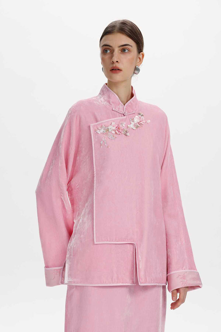 Etta Embellished Mandarin Collar Top