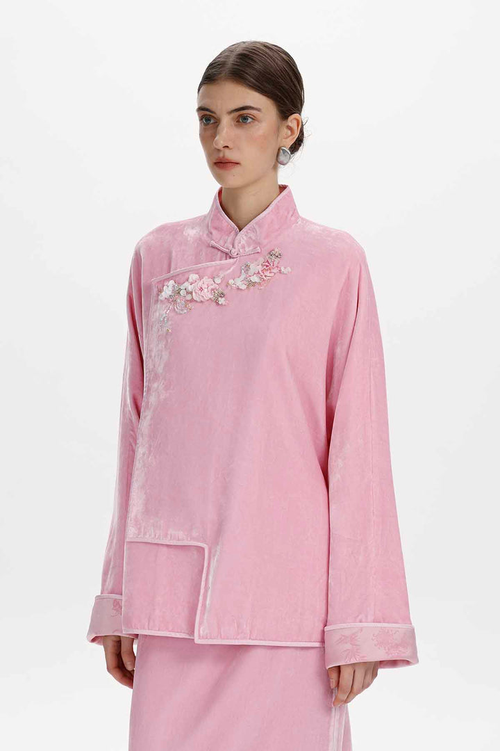 Etta Embellished Mandarin Collar Top