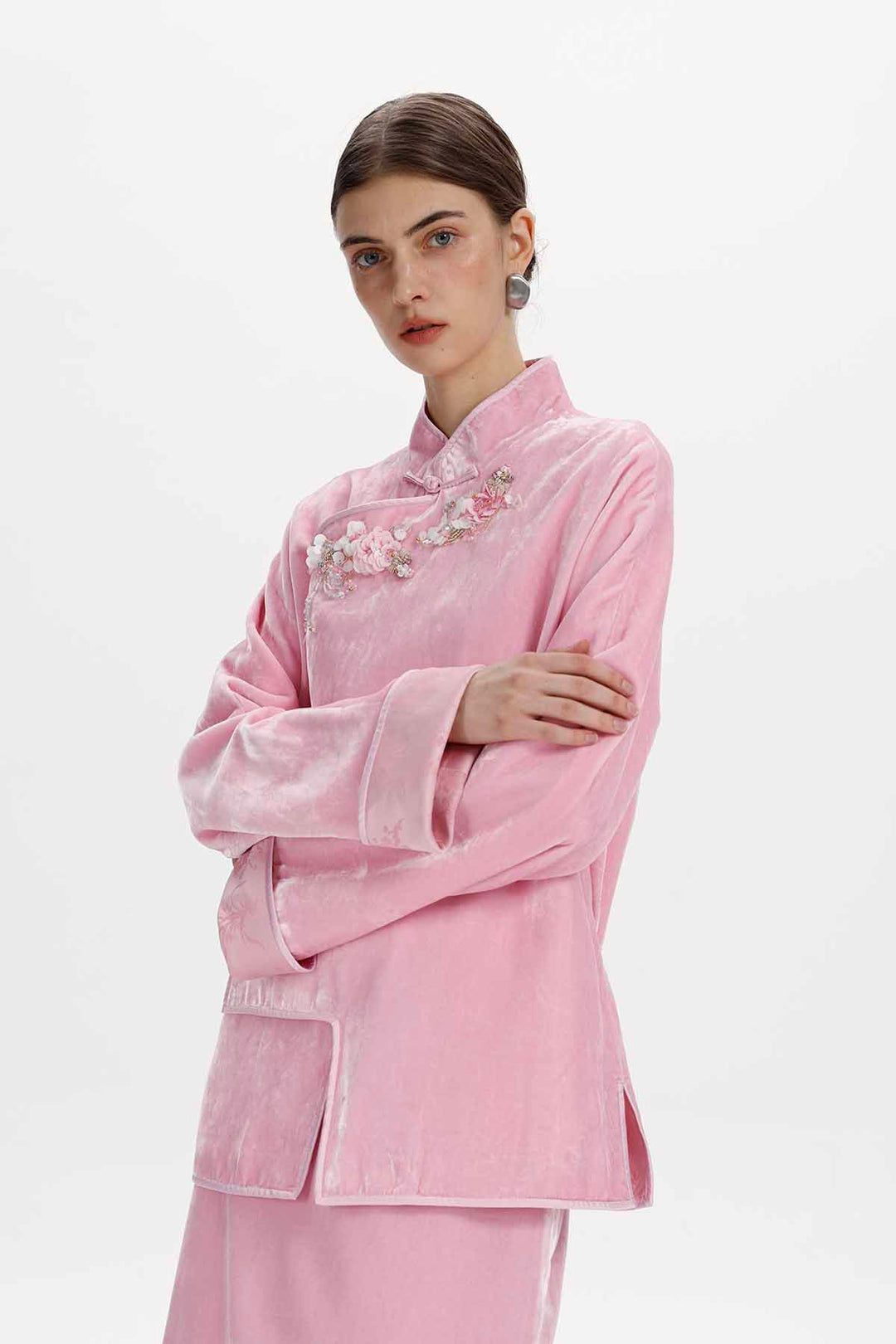 Etta Embellished Mandarin Collar Top