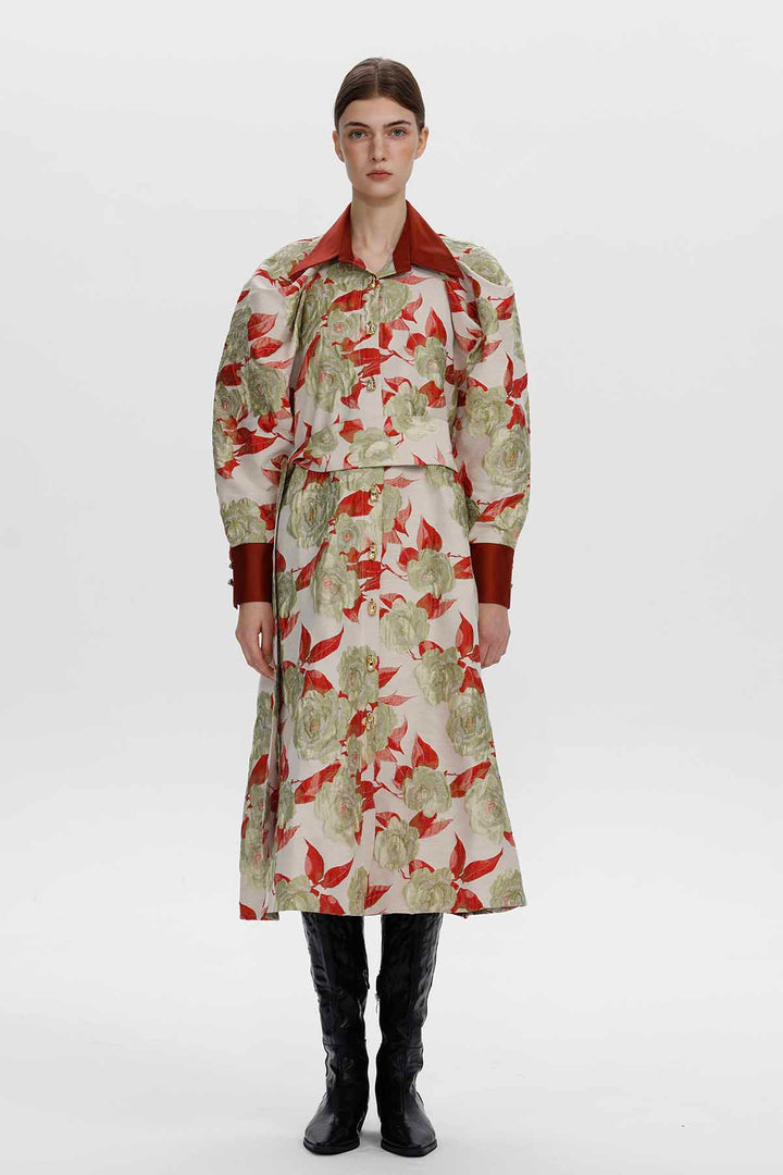Livia Botanical Jacquard Long Coat