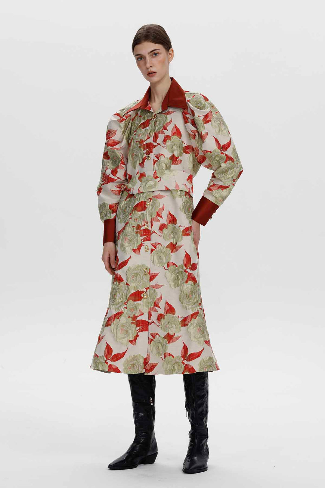 Livia Botanical Jacquard Long Coat