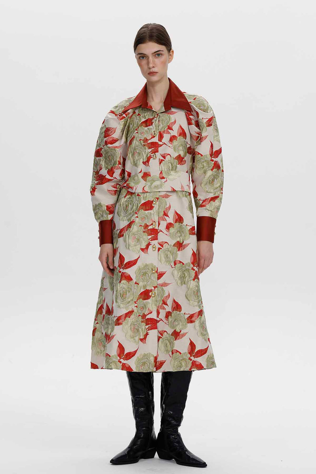 Livia Botanical Jacquard Long Coat