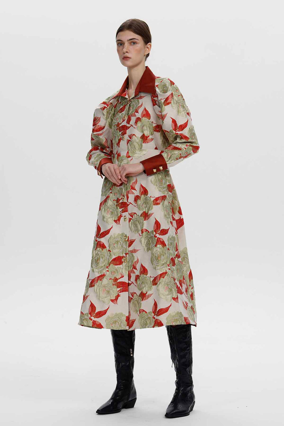 Livia Botanical Jacquard Long Coat