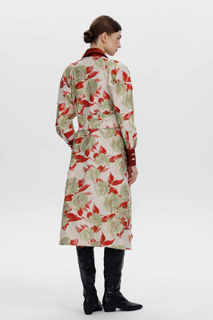 Livia Botanical Jacquard Long Coat