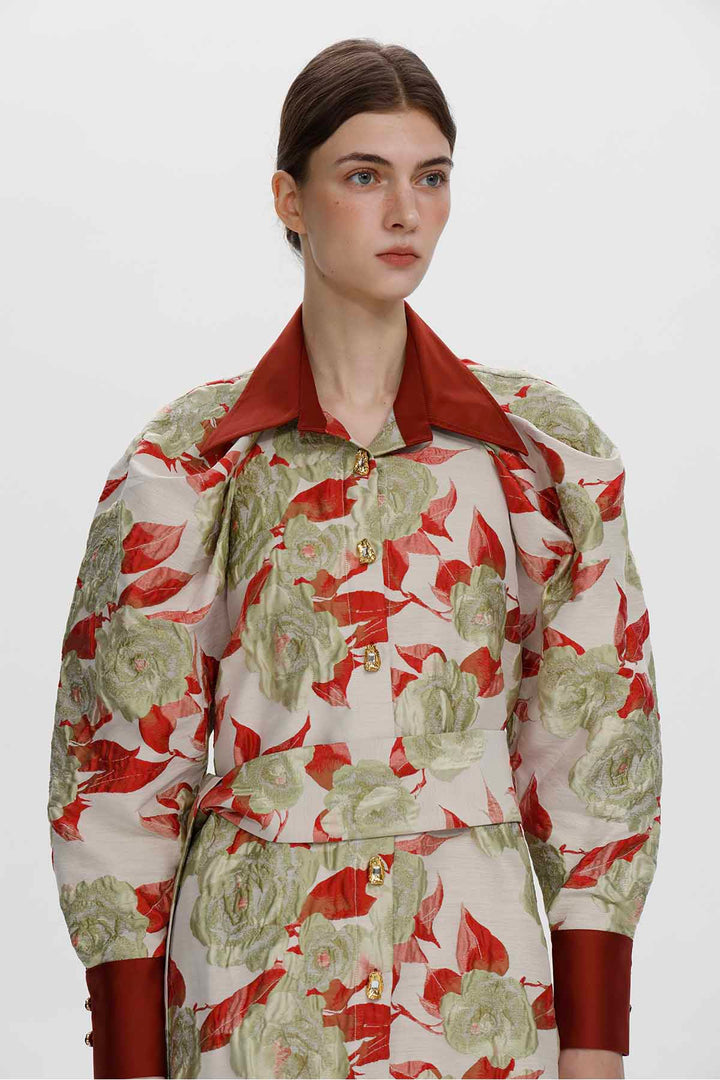 Livia Botanical Jacquard Long Coat