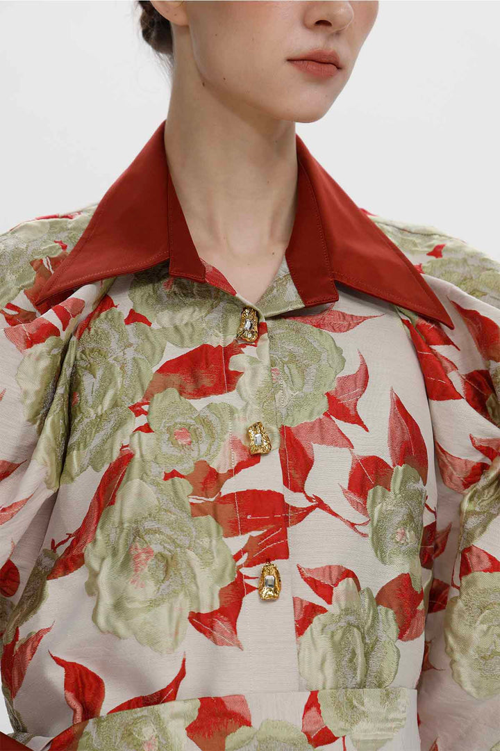 Livia Botanical Jacquard Long Coat
