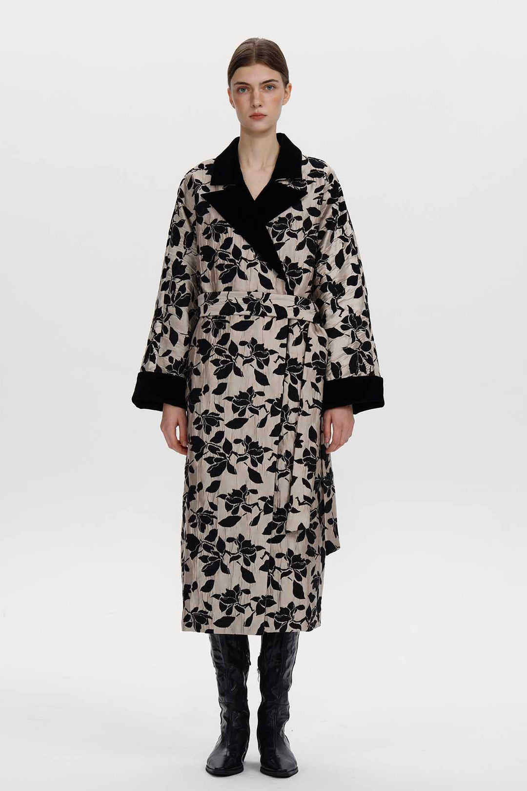 Leontine Floral Jacquard Long Coat