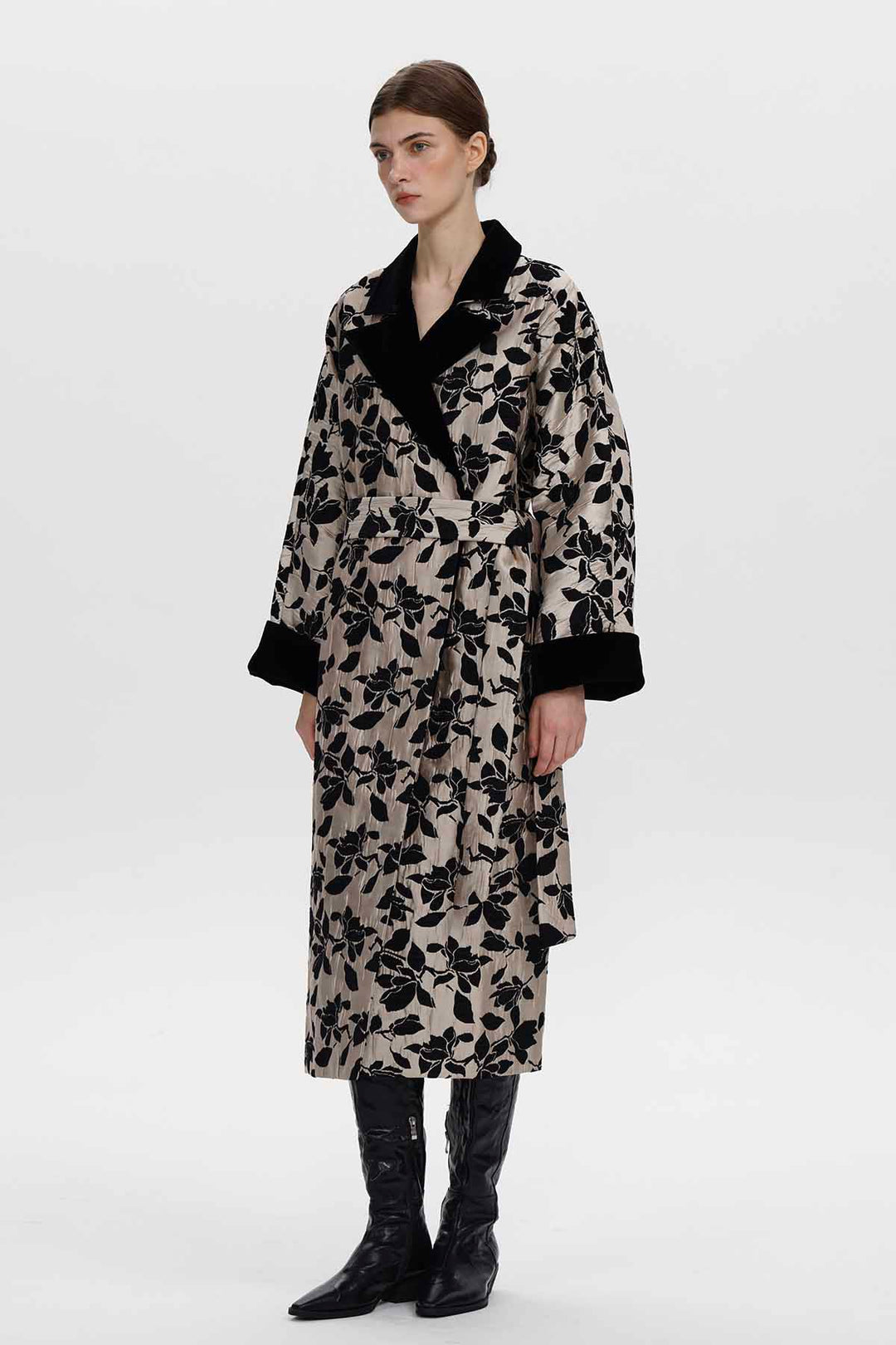 Leontine Floral Jacquard Long Coat