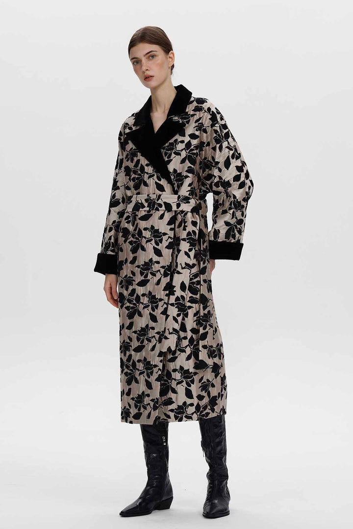 Leontine Floral Jacquard Long Coat
