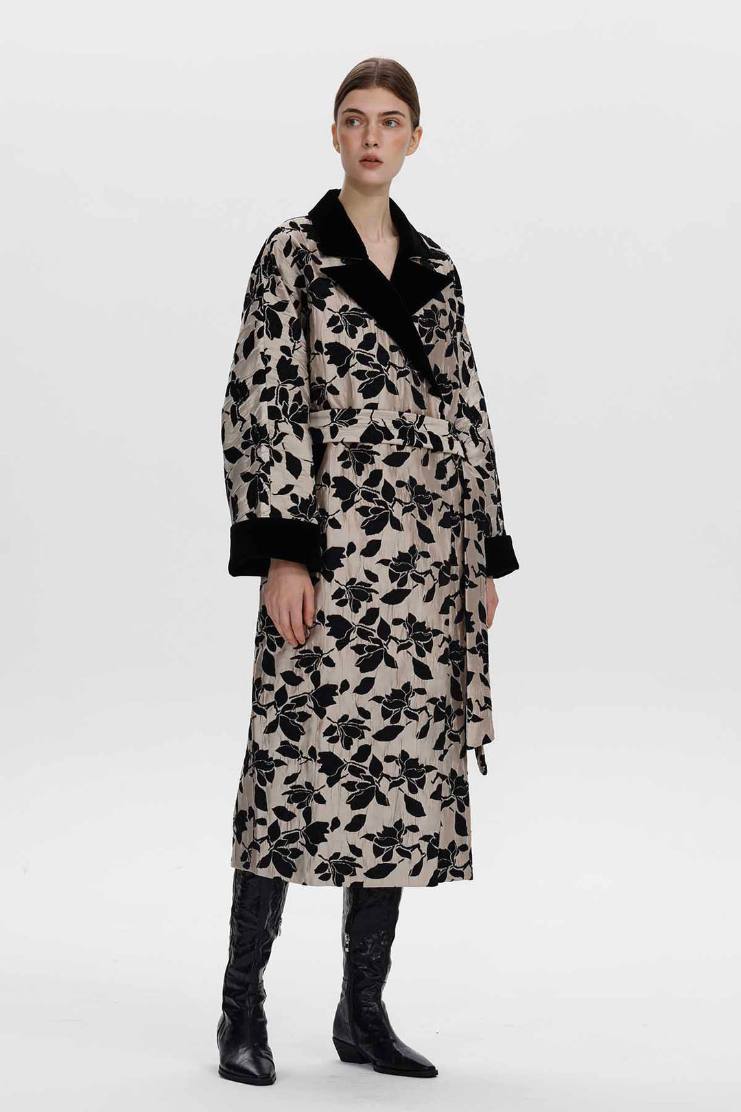 Leontine Floral Jacquard Long Coat