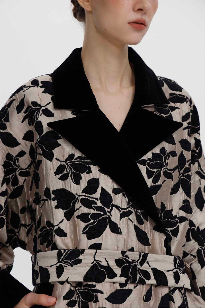 Leontine Floral Jacquard Long Coat