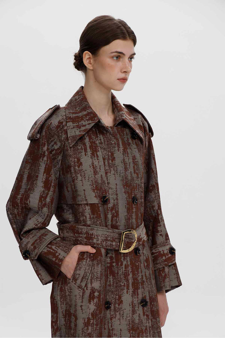 Cecilia Jacquard Belted Trench Coat
