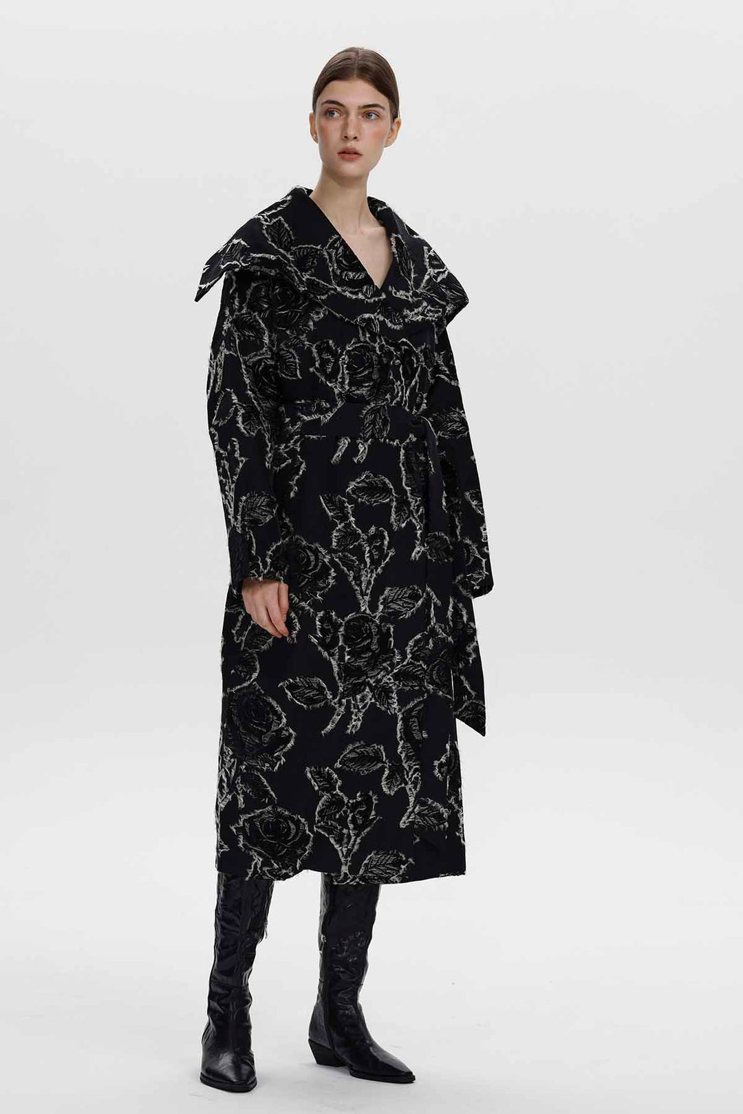 Adeline Rose Jacquard Belted Coat