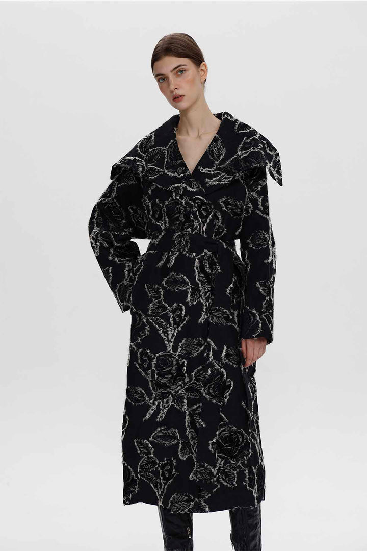 Adeline Rose Jacquard Belted Coat