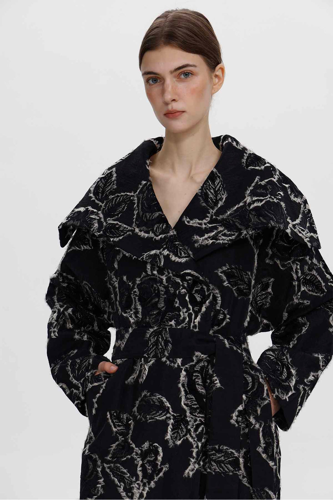 Adeline Rose Jacquard Belted Coat