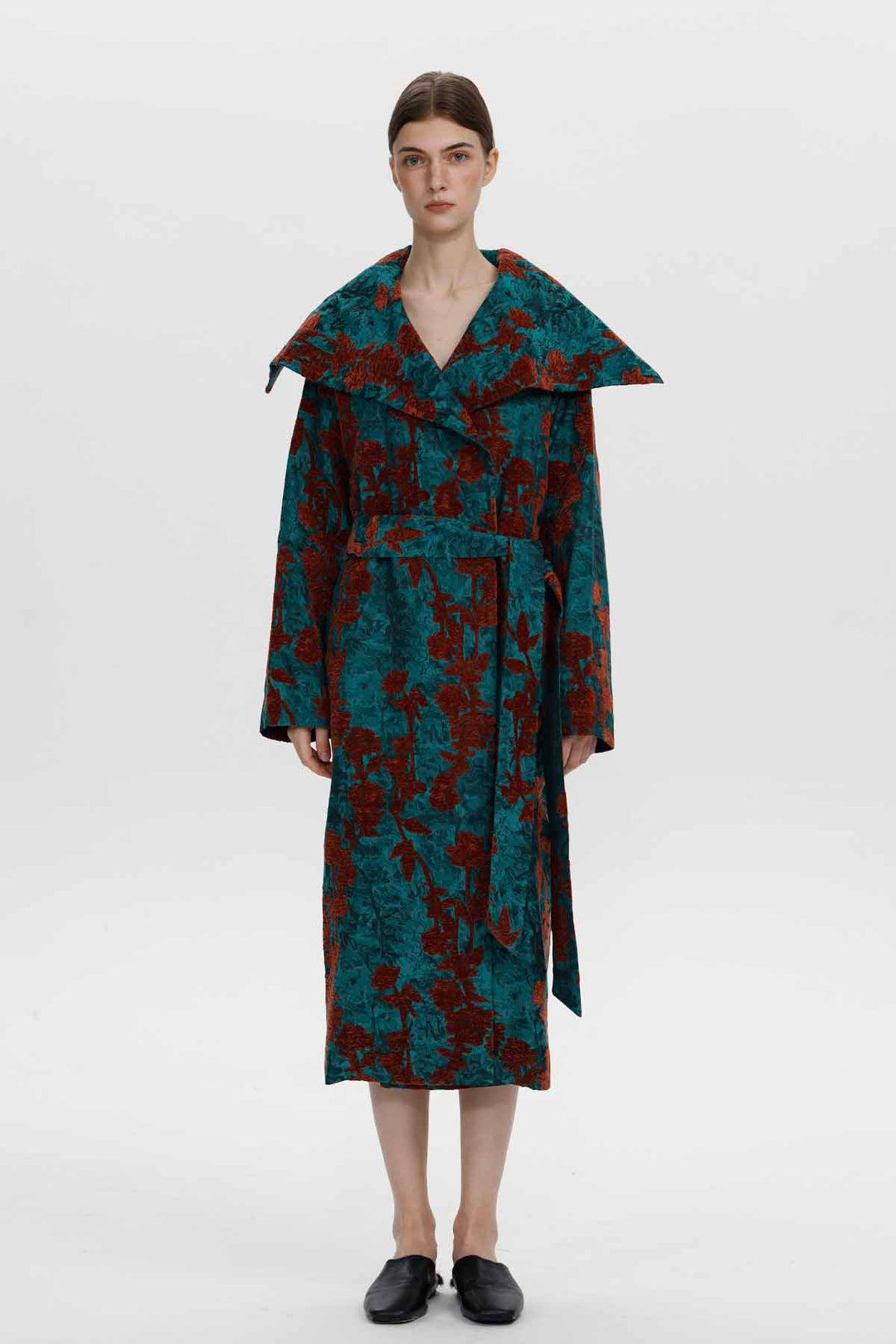 Adeline Rose Jacquard Belted Coat