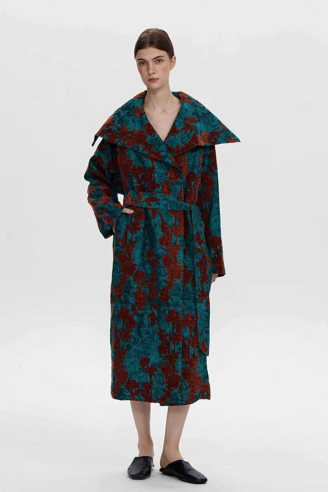 Adeline Rose Jacquard Belted Coat