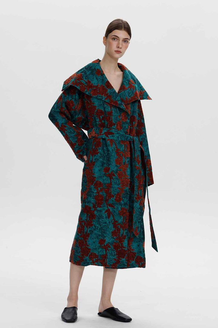 Adeline Rose Jacquard Belted Coat