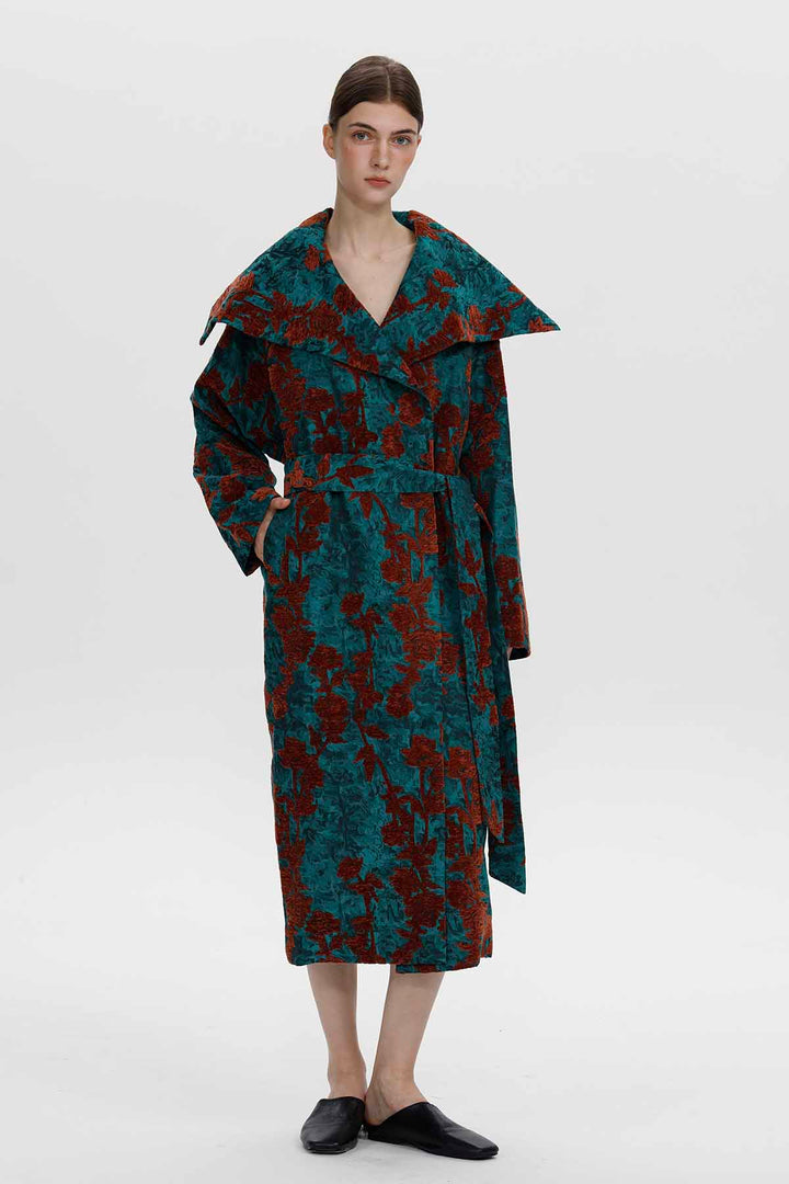 Adeline Rose Jacquard Belted Coat