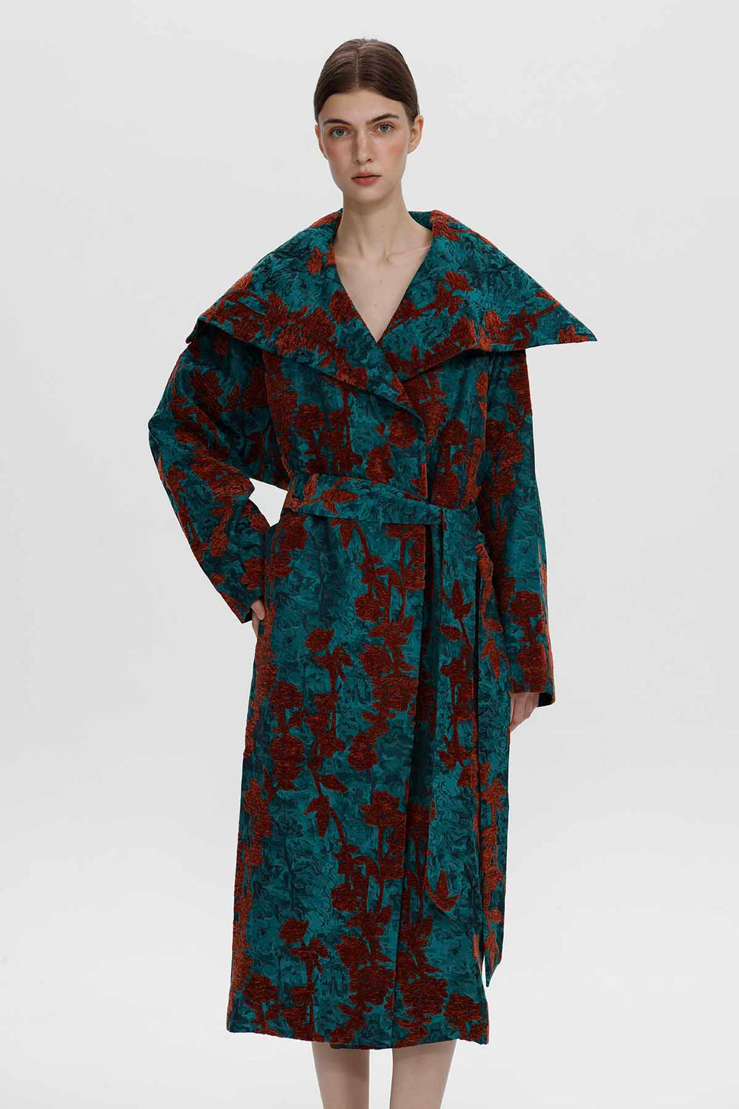 Adeline Rose Jacquard Belted Coat