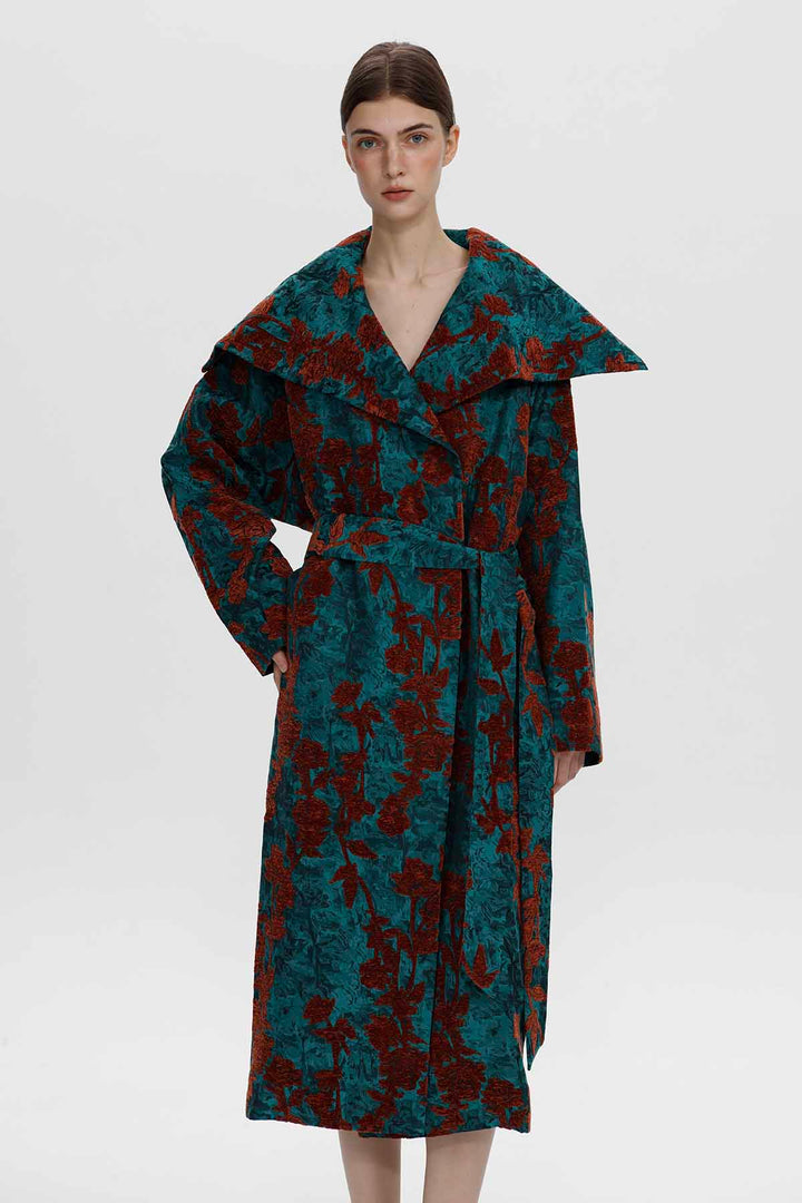 Adeline Rose Jacquard Belted Coat
