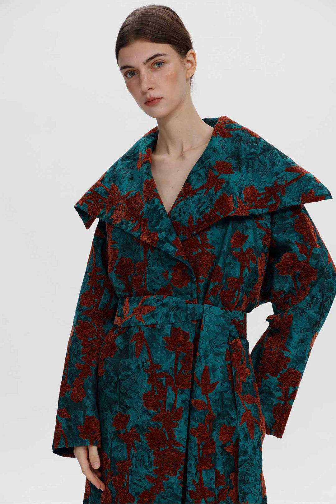 Adeline Rose Jacquard Belted Coat