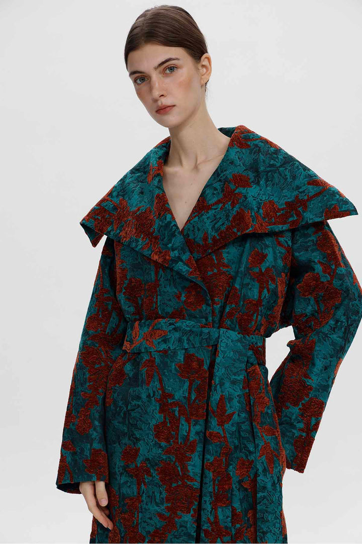 Adeline Rose Jacquard Belted Coat