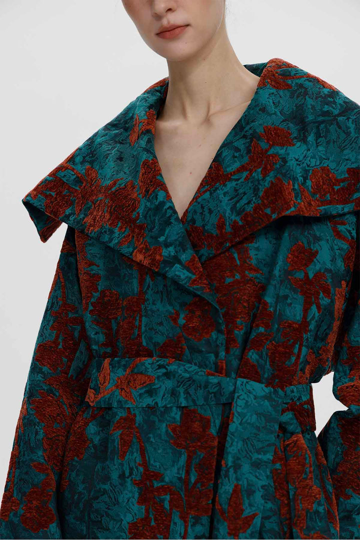 Adeline Rose Jacquard Belted Coat