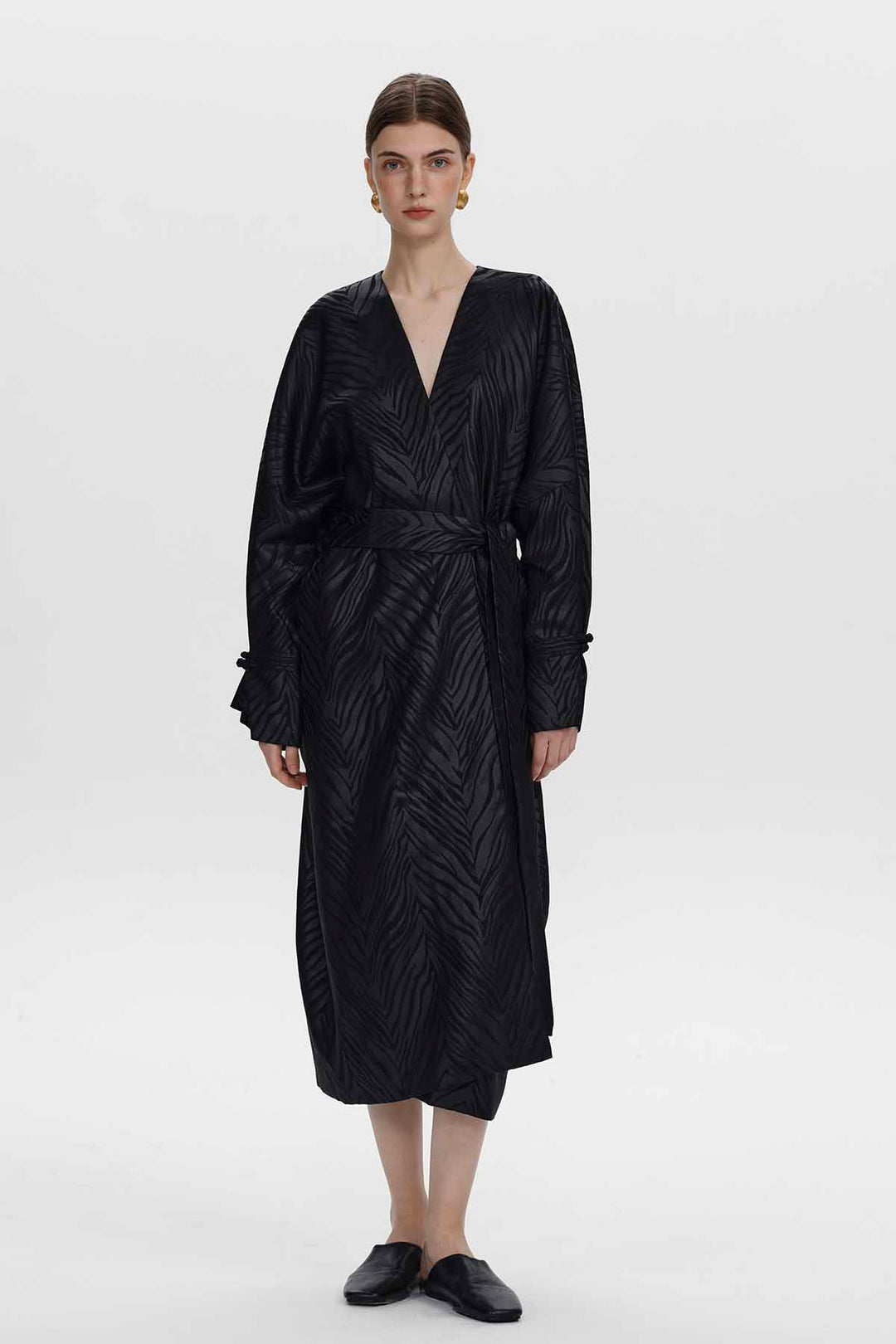 Amandine Zebra Jacquard Wrap Coat