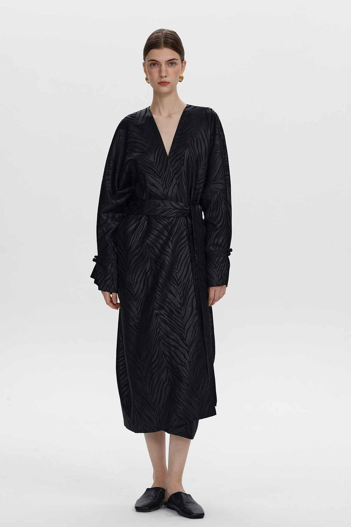 Amandine Zebra Jacquard Wrap Coat