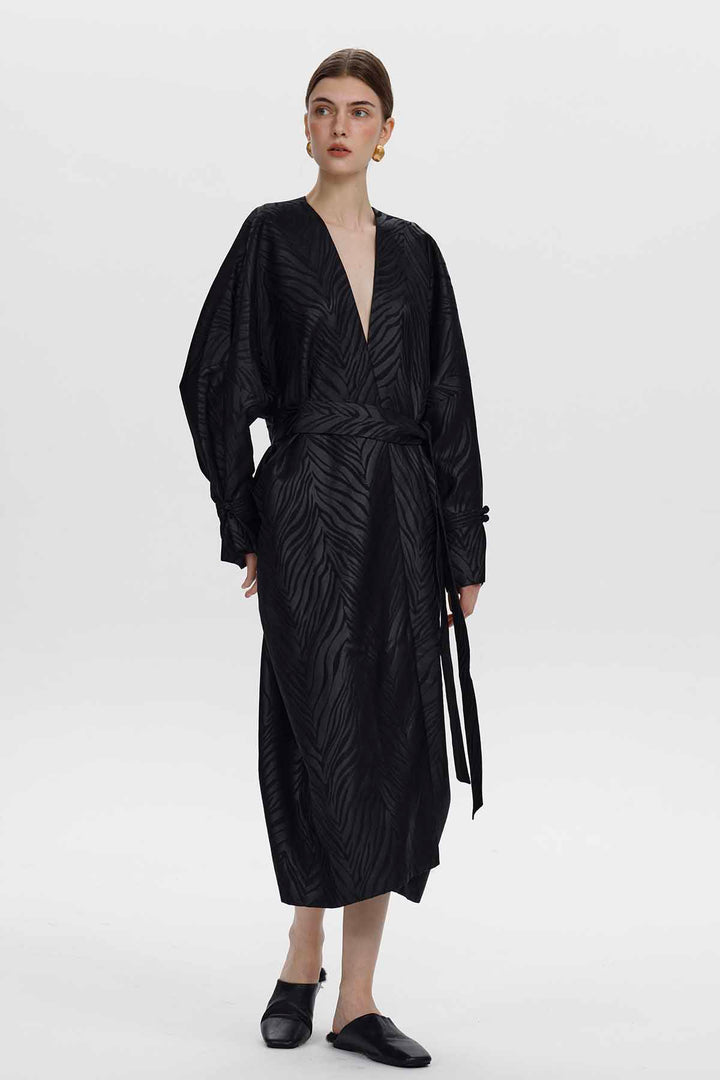 Amandine Zebra Jacquard Wrap Coat