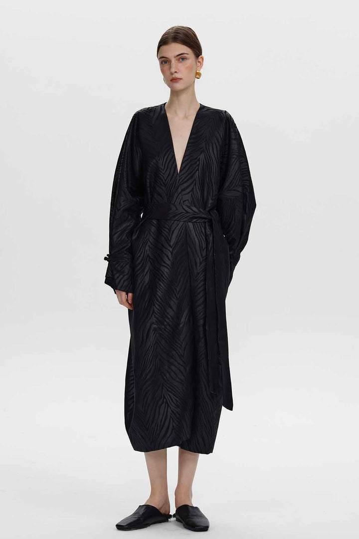 Amandine Zebra Jacquard Wrap Coat
