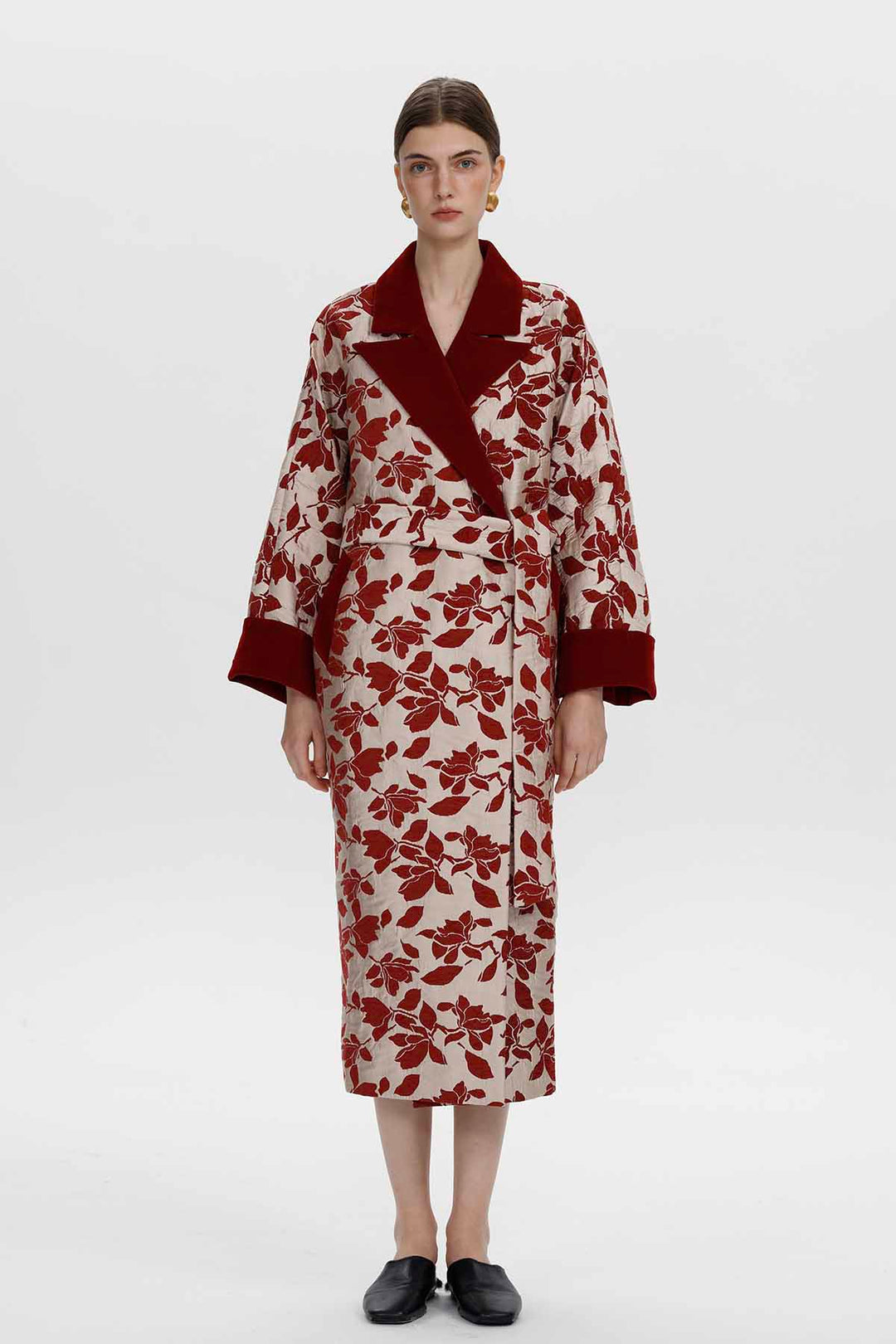 Leontine Floral Jacquard Long Coat