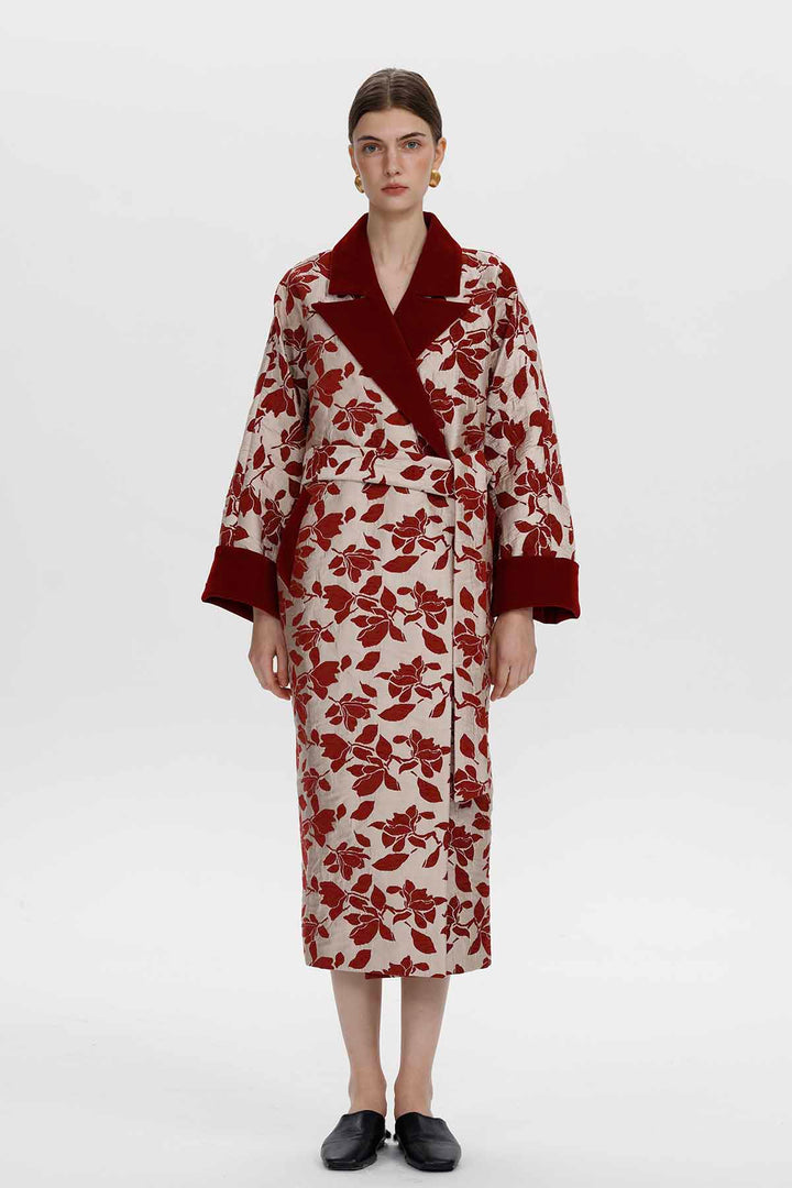 Leontine Floral Jacquard Long Coat
