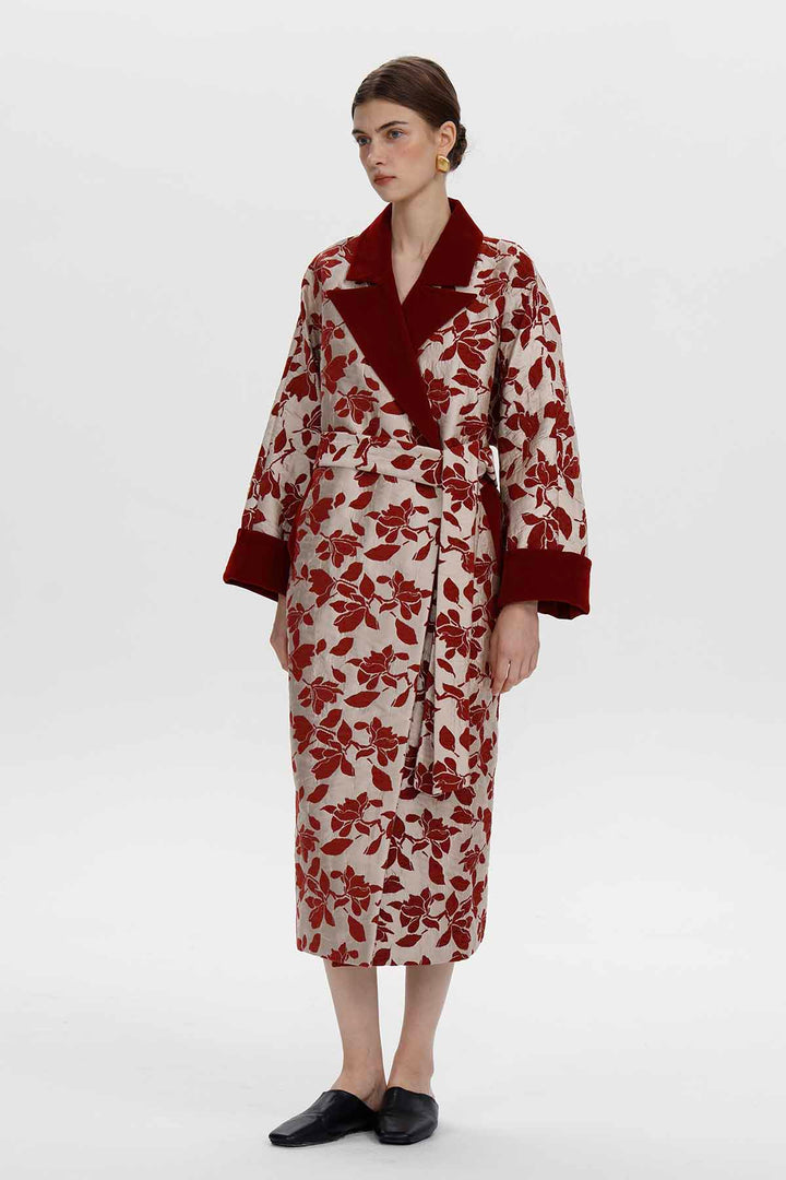 Leontine Floral Jacquard Long Coat
