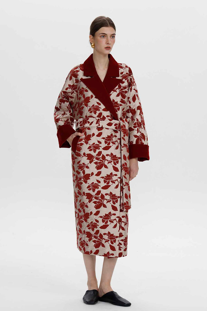Leontine Floral Jacquard Long Coat