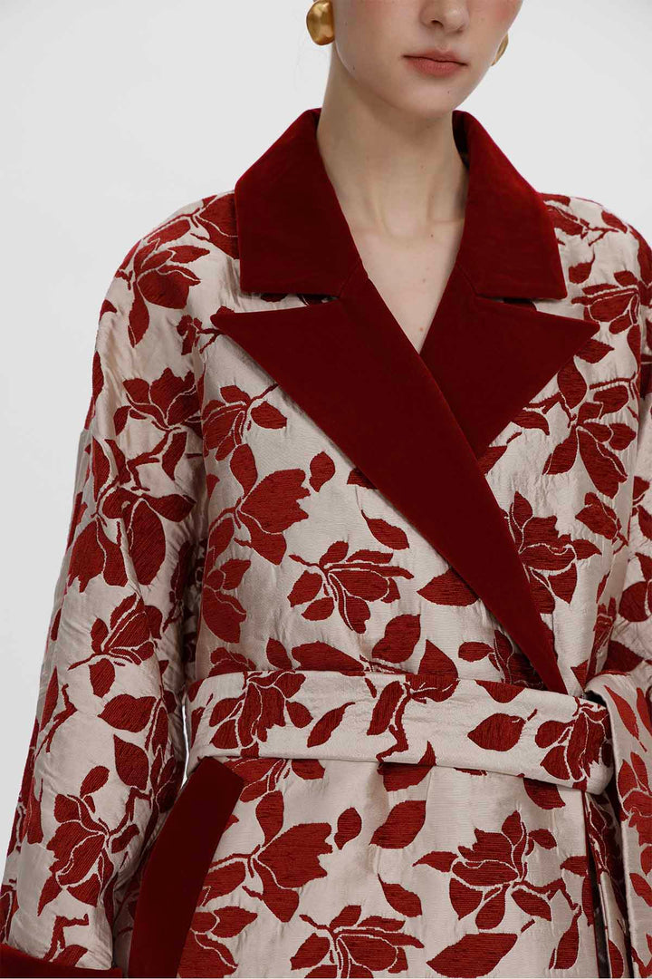 Leontine Floral Jacquard Long Coat