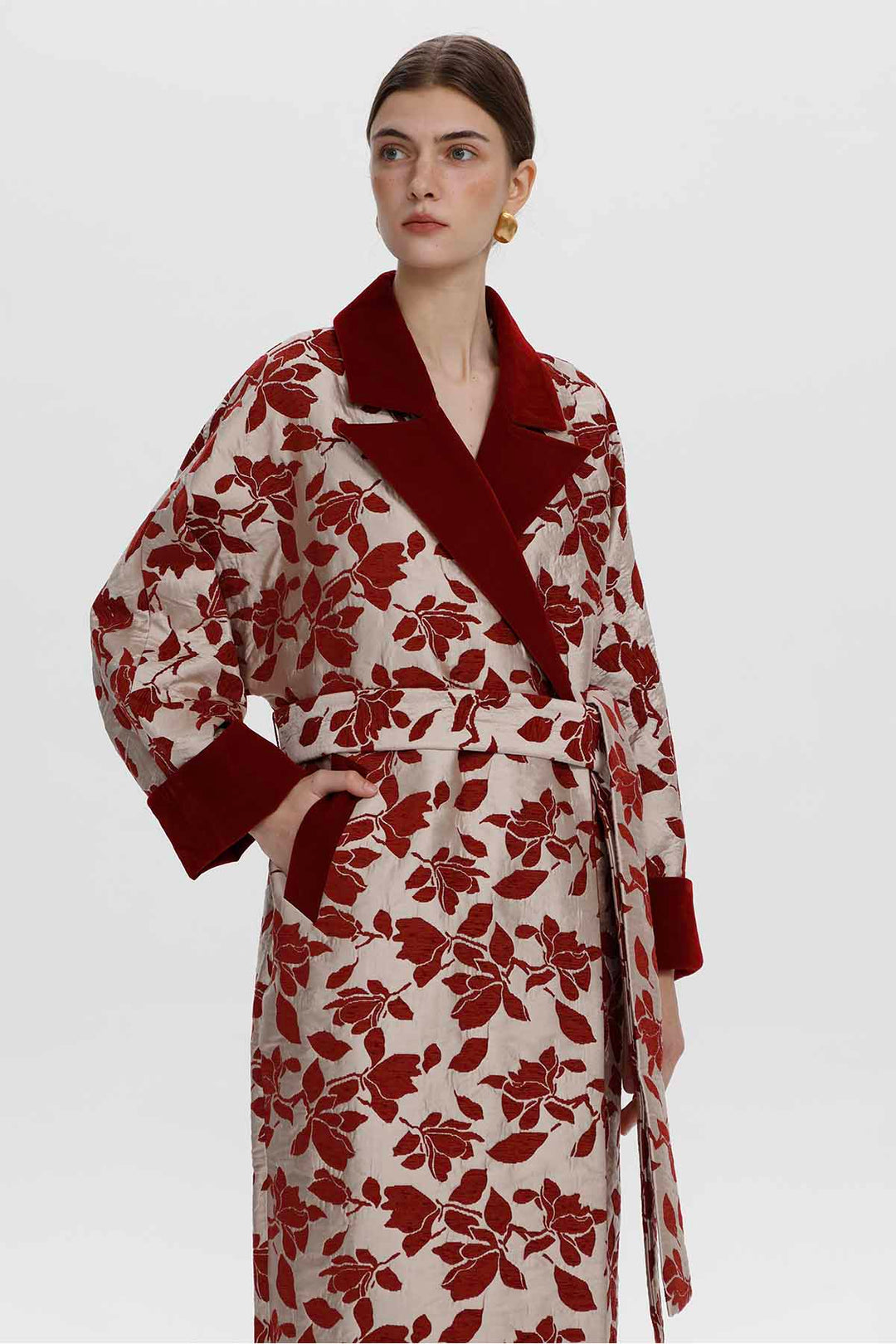 Leontine Floral Jacquard Long Coat