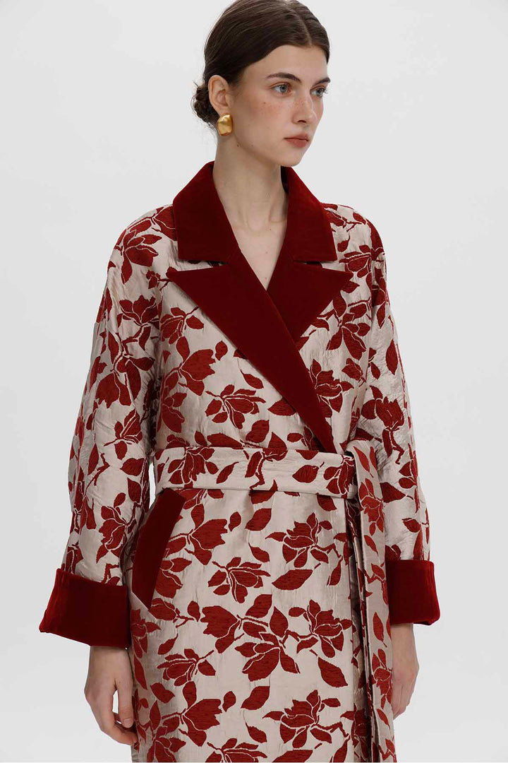 Leontine Floral Jacquard Long Coat