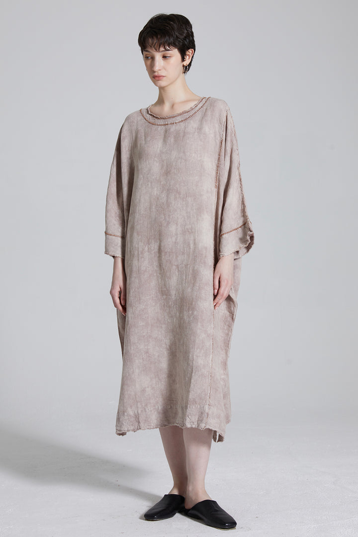 Cravat Tie-dye Linen Cozy Maxi Dress