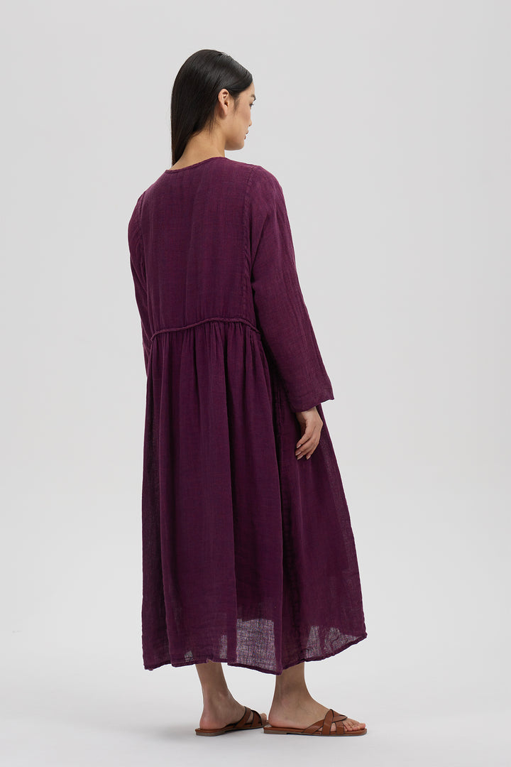 Soraya Artisan Linen Dress – Berry