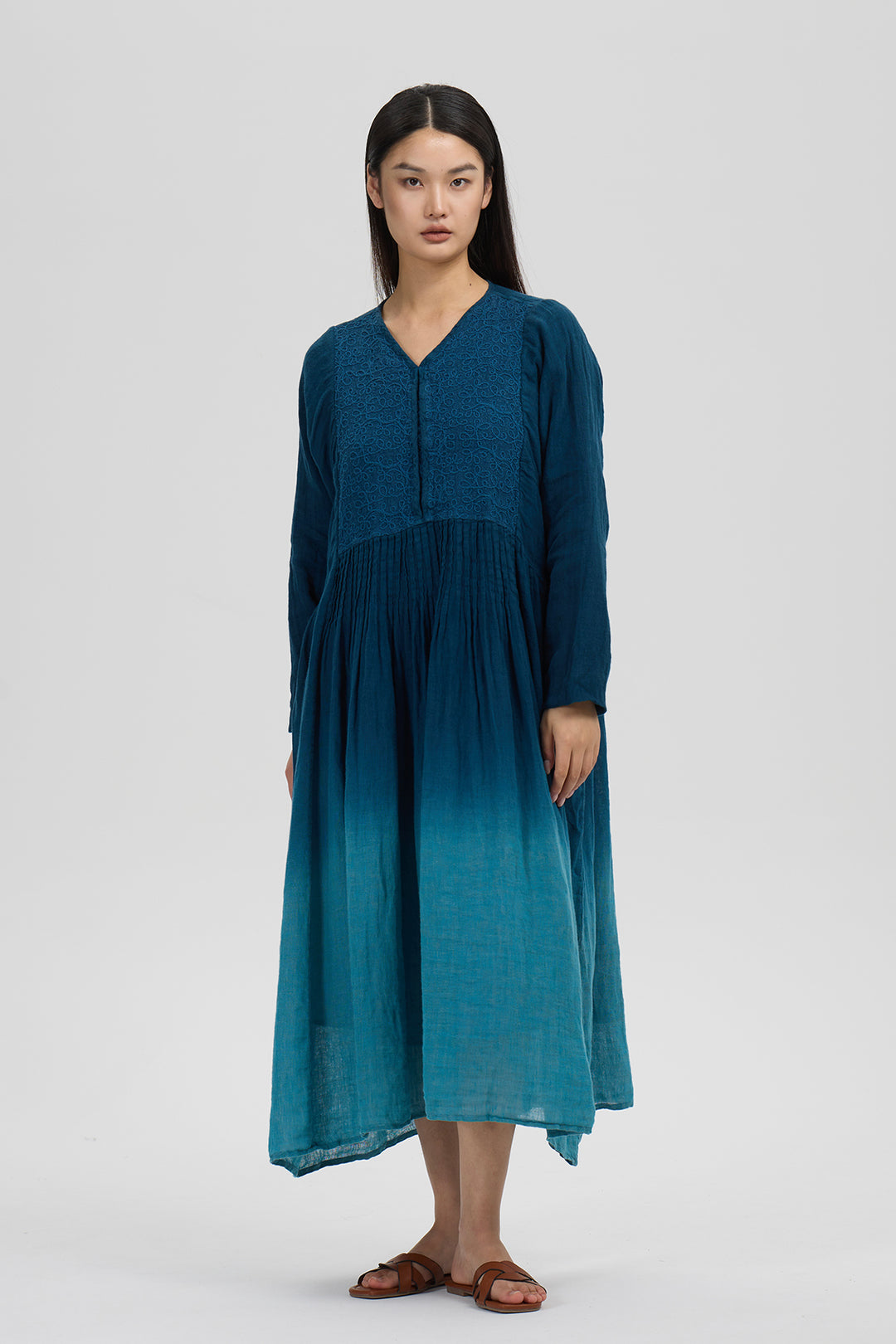 Soraya Artisan Linen Dress Lagoon ROSELABEL Soraya Artisan Linen Dress Lagoon ROSELABEL