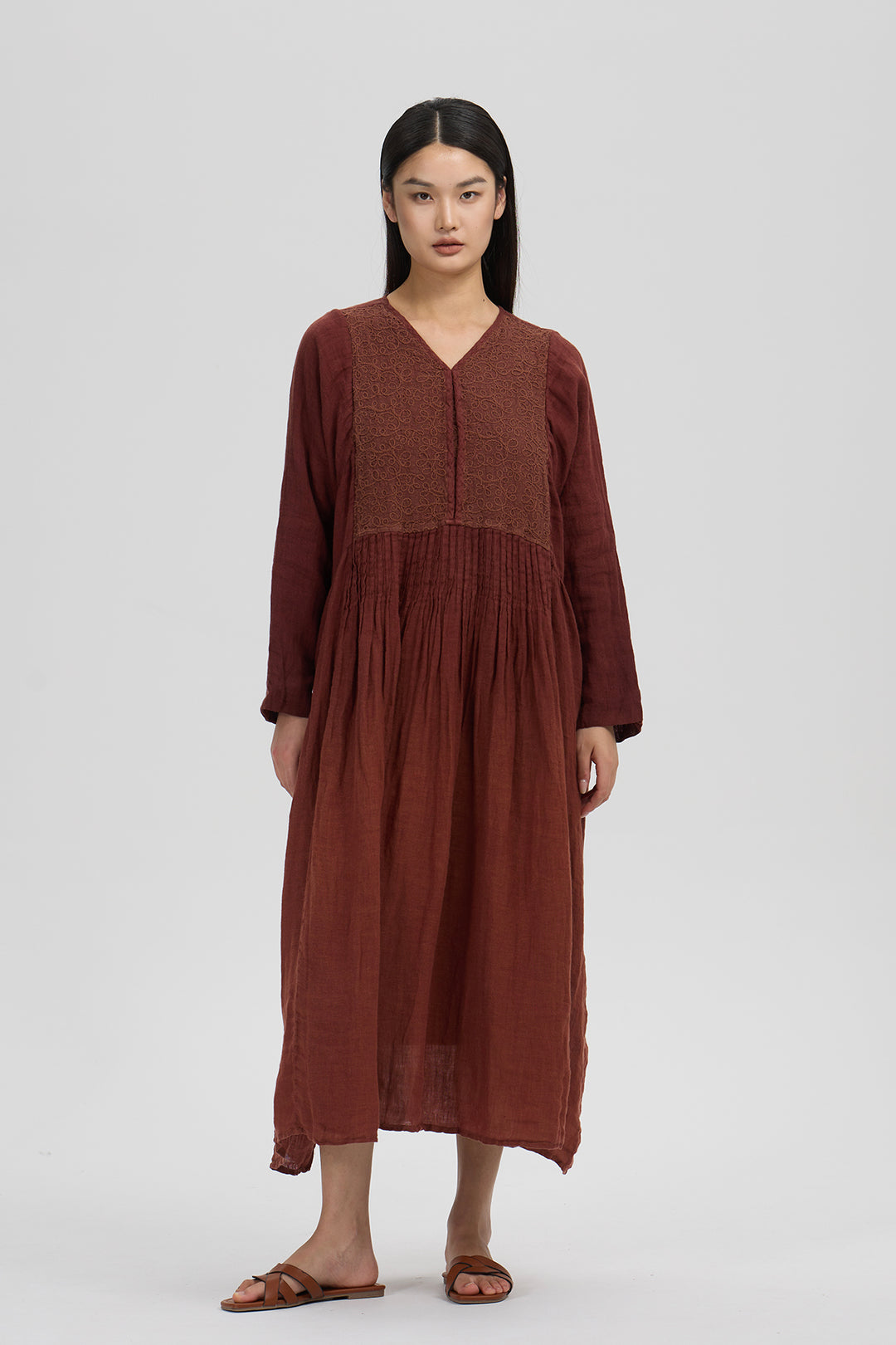 Soraya Artisan Linen Dress Earth Soraya Artisan Linen Dress Earth