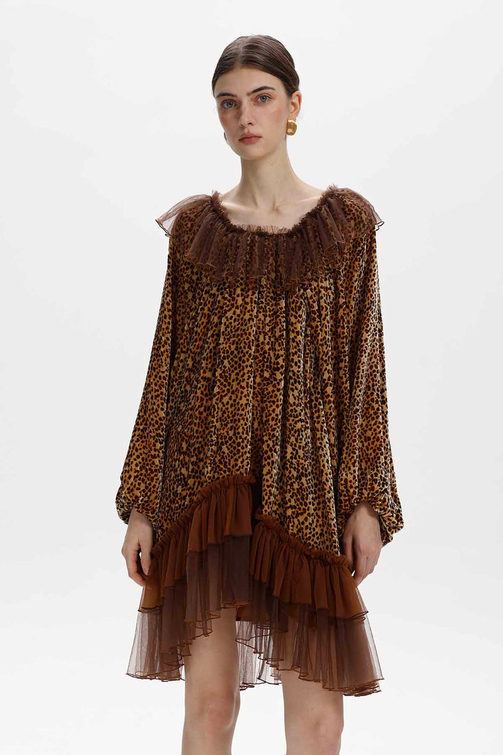 Marielle Leopard Silk Velvet Mini Dress