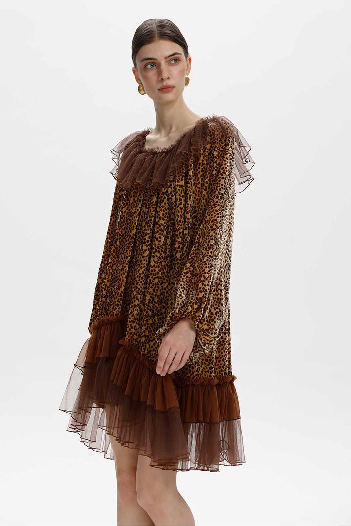 Marielle Leopard Silk Velvet Mini Dress