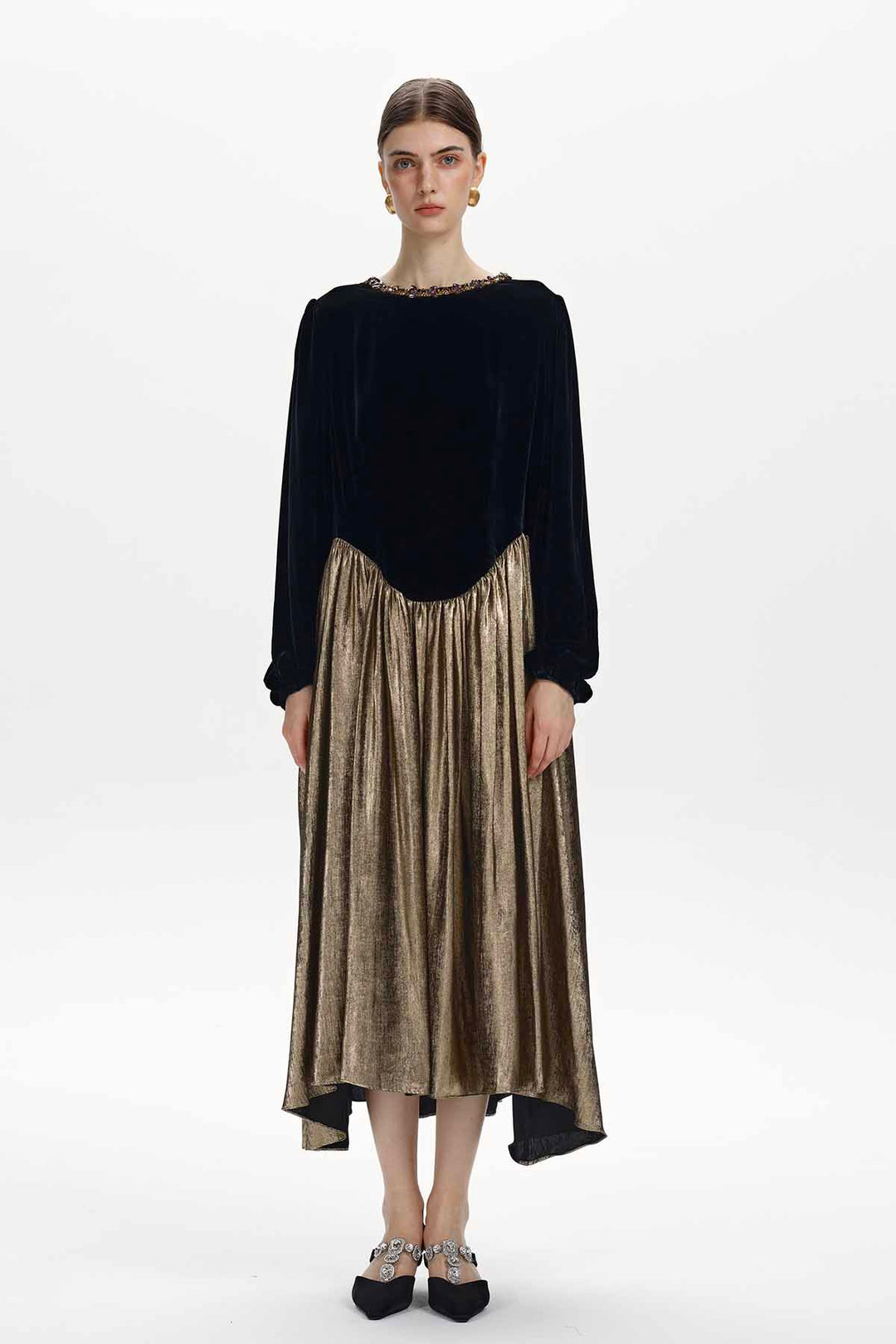 Sybil Silk Velvet Pleated Dress