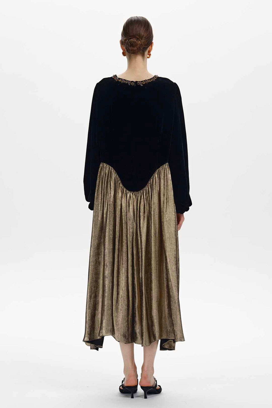 Sybil Silk Velvet Pleated Dress