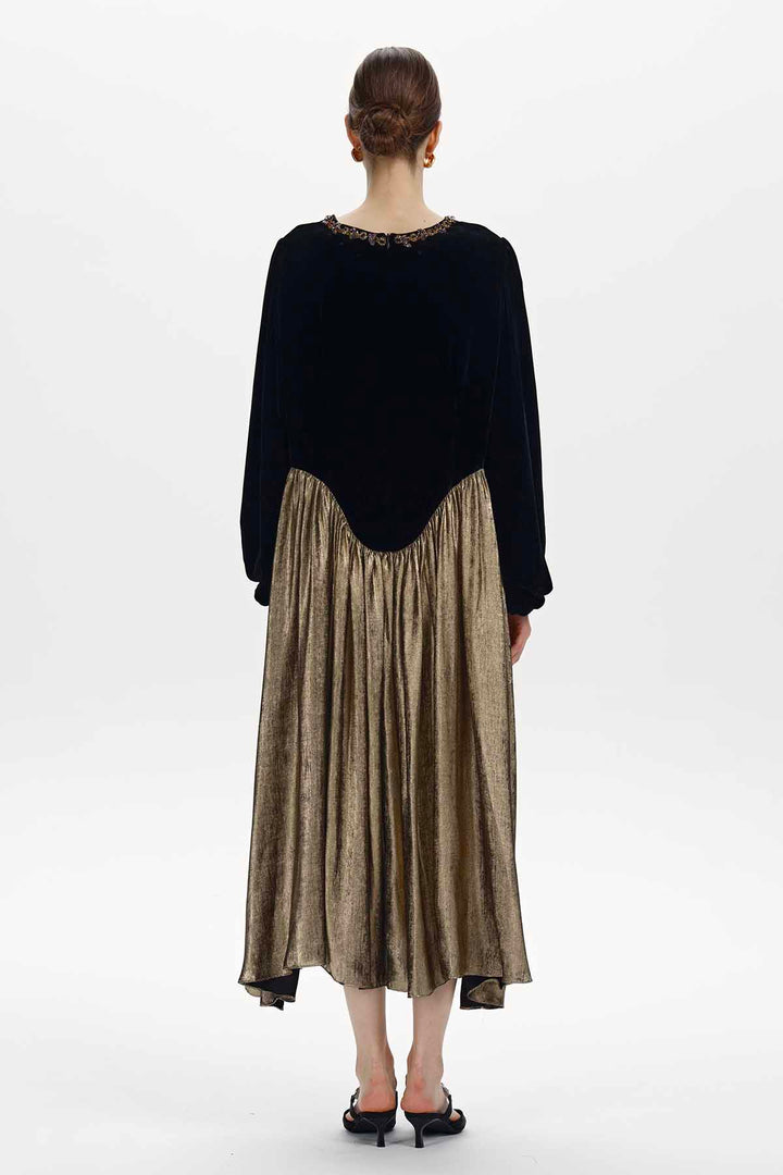 Sybil Silk Velvet Pleated Dress