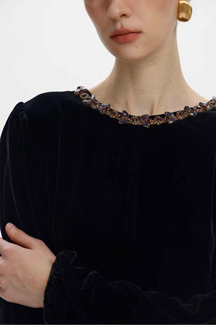 Sybil Silk Velvet Pleated Dress
