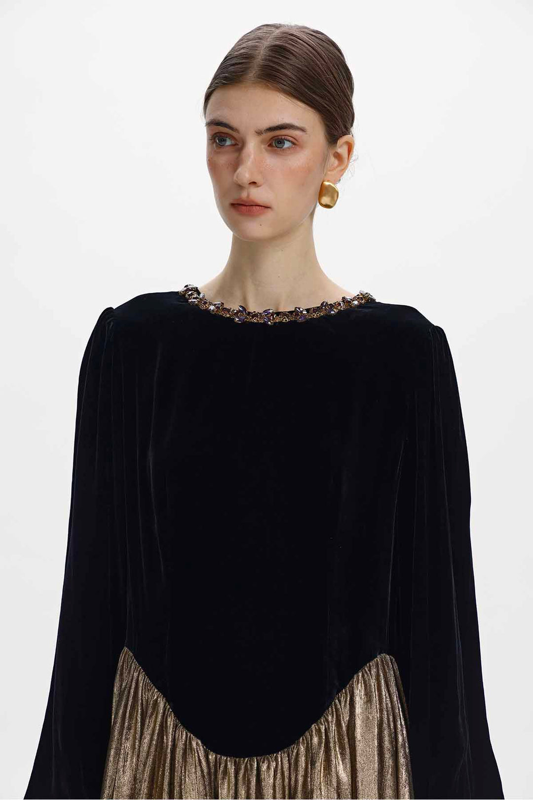 Sybil Silk Velvet Pleated Dress